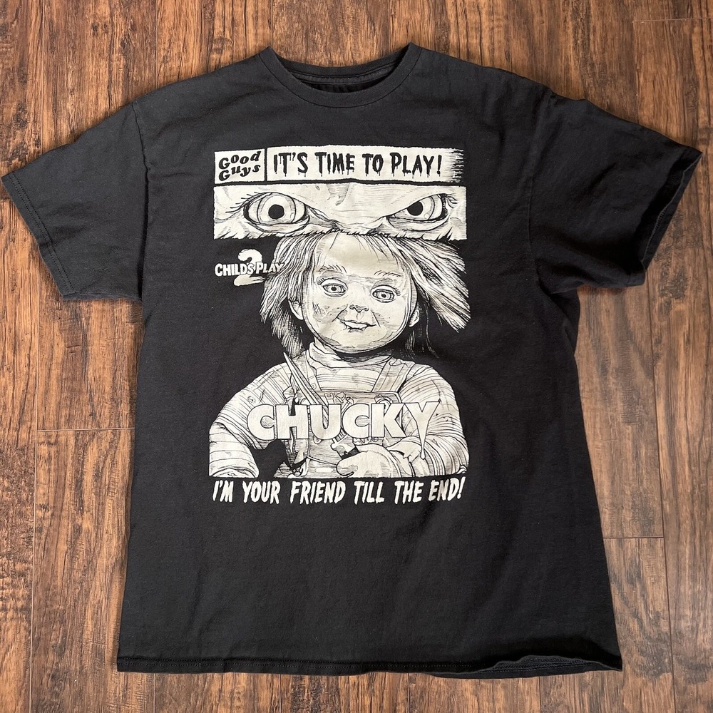 Childs‎ Play 2 T-Shirt Mens Large Chucky Graphic Black Good Guys Finish Last 2
